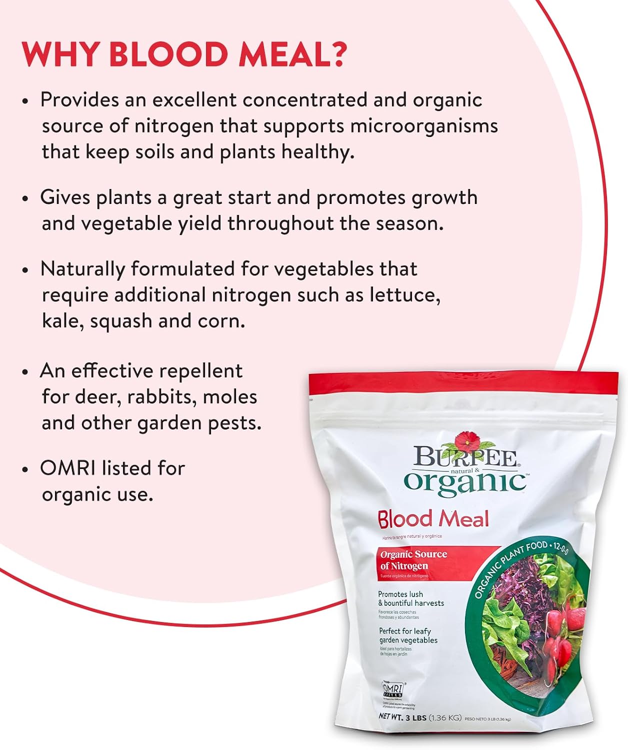 Fertilizante orgánico harina sangre para tomates y verduras 3lb