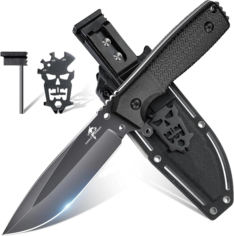 Cuchillo fijo negro con funda Kydex ergonómica para hombres