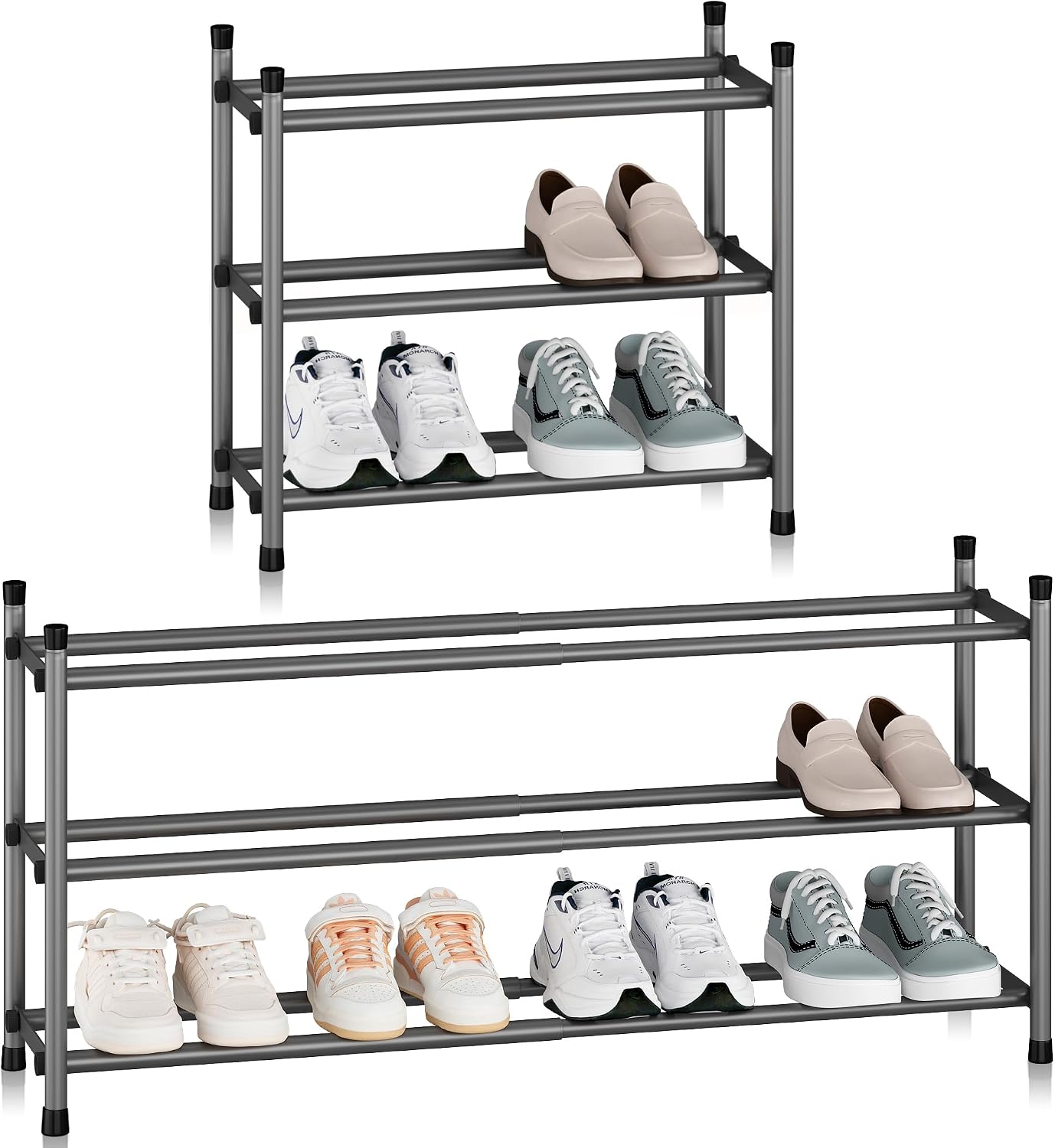 Zapatero expandible 12 pares apilable metal negro 3 niveles