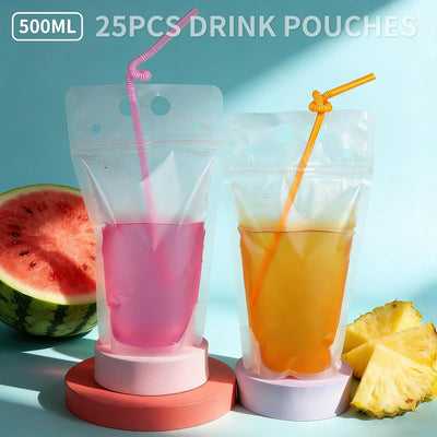 Bolsas de bebida Teenitor con pajita, 16 oz, transparentes