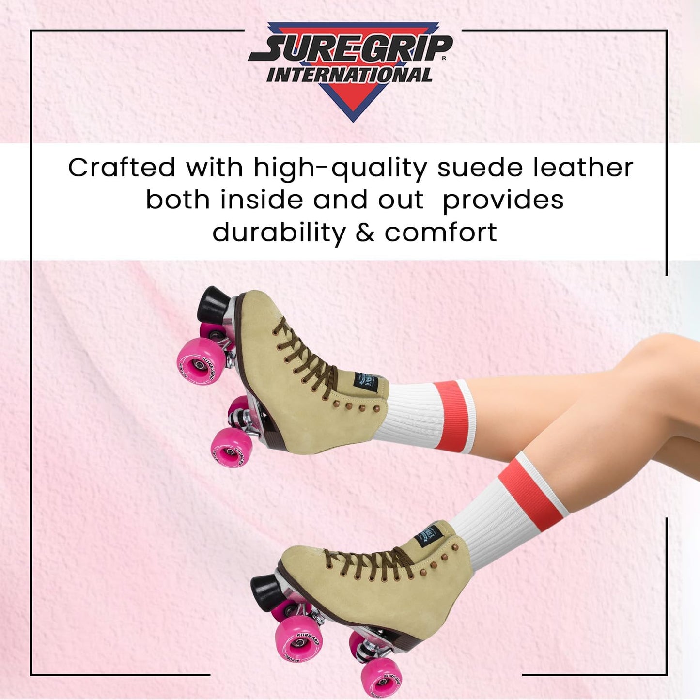 Patines gamuza marrón ruedas poliuretano rosa 85A ABEC 3