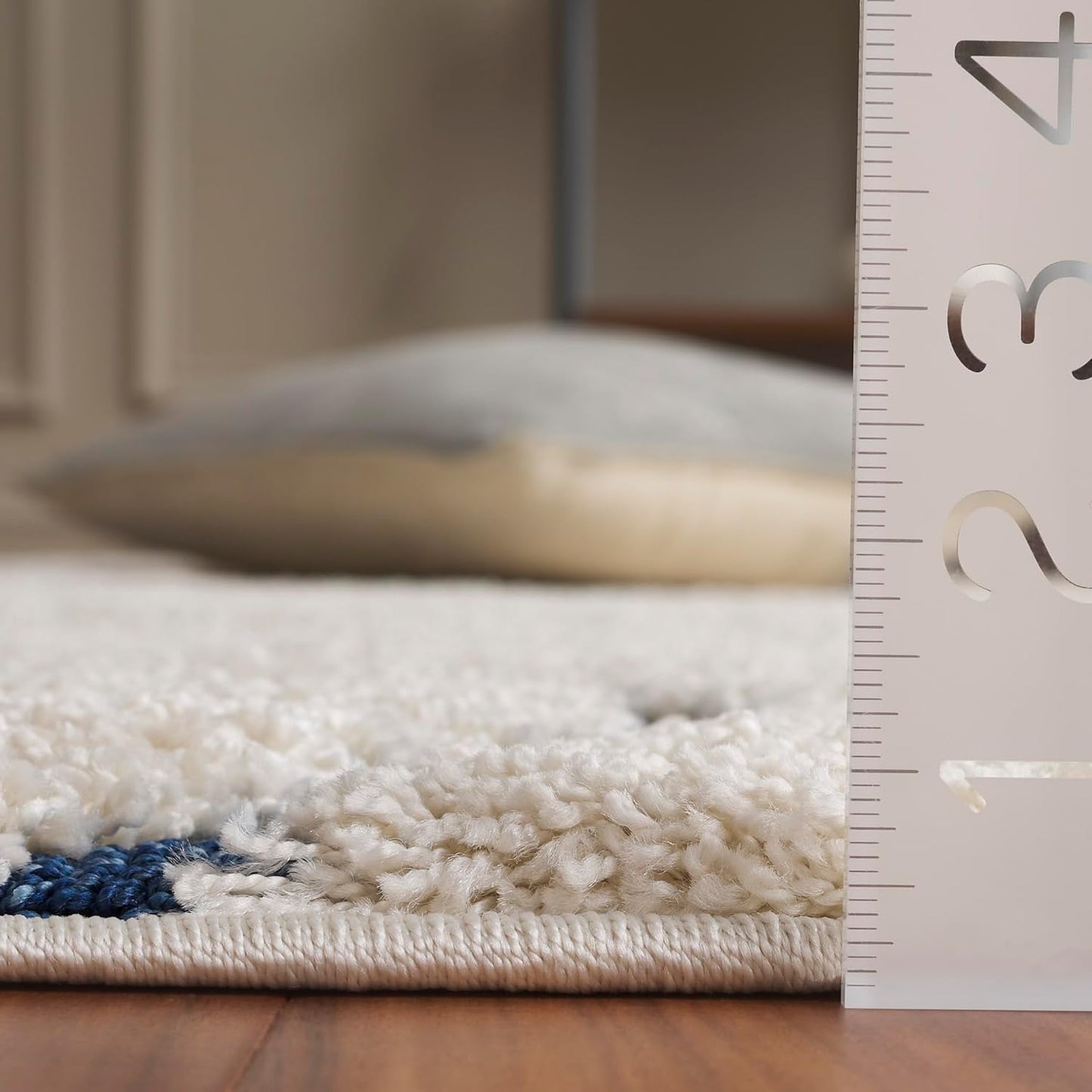 Alfombra Shag 8'6x12' felpa 12pulg crema/azul sala
