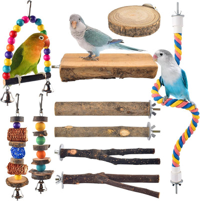 10 Pzas Juguetes Madera Pájaros Columpio Cuerda Pata Horquilla