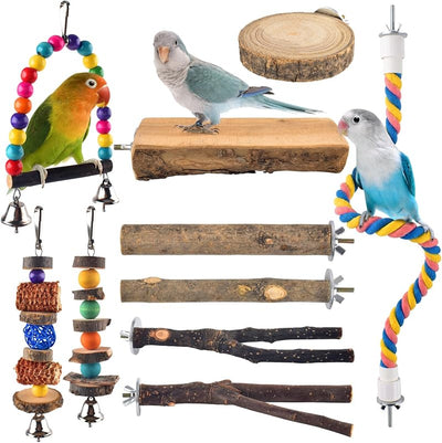 10 Pzas Juguetes Madera Pájaros Columpio Cuerda Pata Horquilla