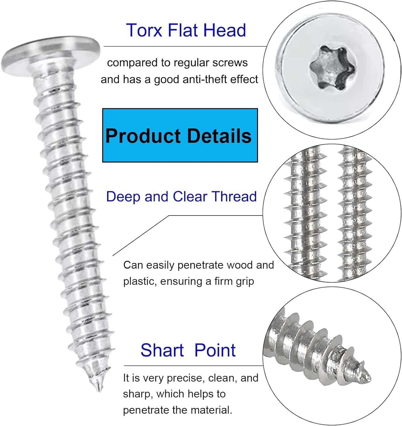 Tornillos Torx acero inox 304 con broca T8
