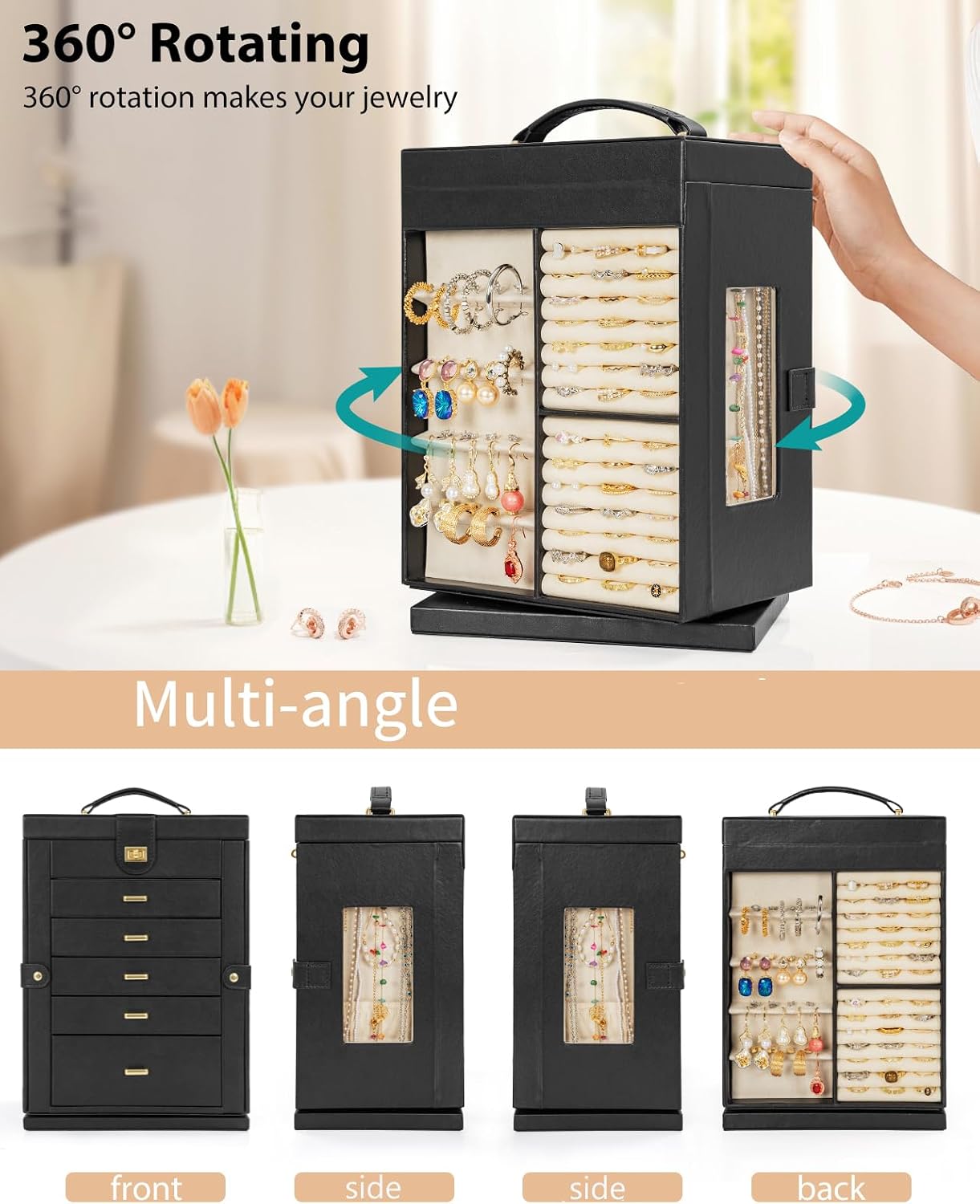 Caja organizadora joyería 6 niveles con espejo para mujer