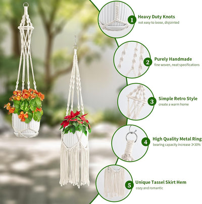 6 Colgadores Macramé para Plantas con Ganchos Algodón