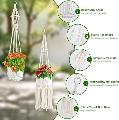 6 Colgadores Macramé para Plantas con Ganchos Algodón