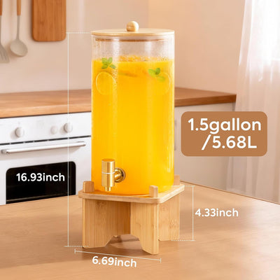 Dispensador bebidas vidrio 1.5gal con soporte acero inox