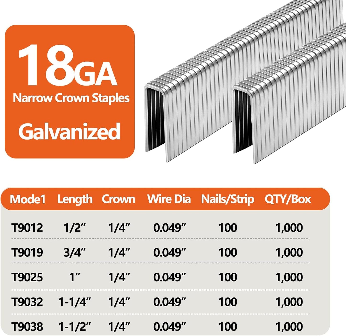 1000 Grapas 1/4pulg Corona Estrecha Galvanizadas Neumática