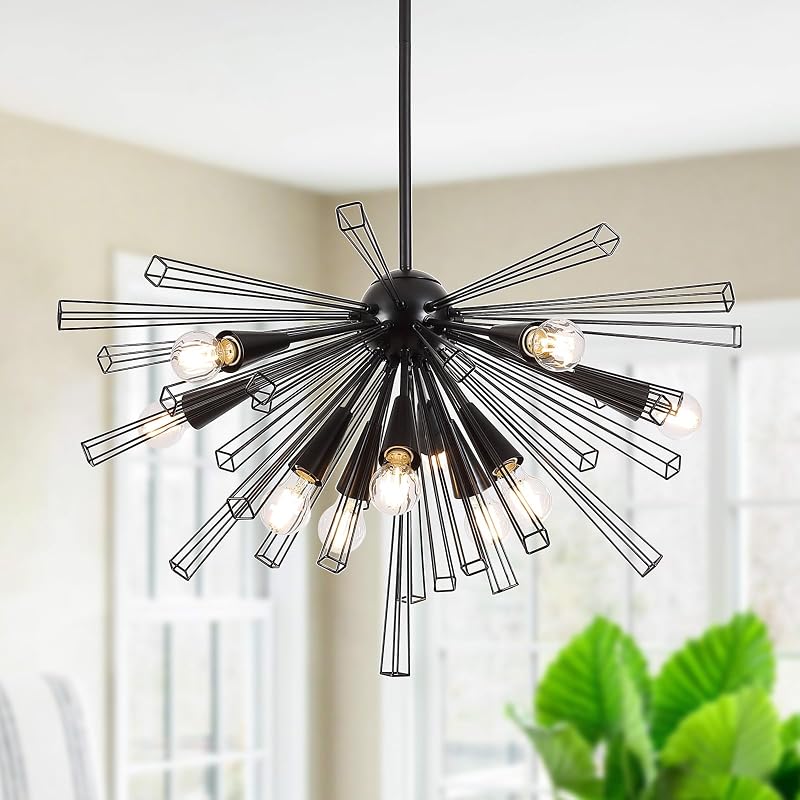 Candelabro Sputnik Negro 10 Luces 48" Ajustable