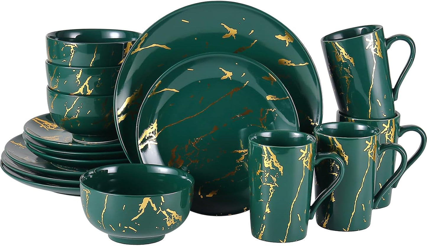 Set 16 Pzas Vajilla Porcelana 4 Personas Verde Dorado