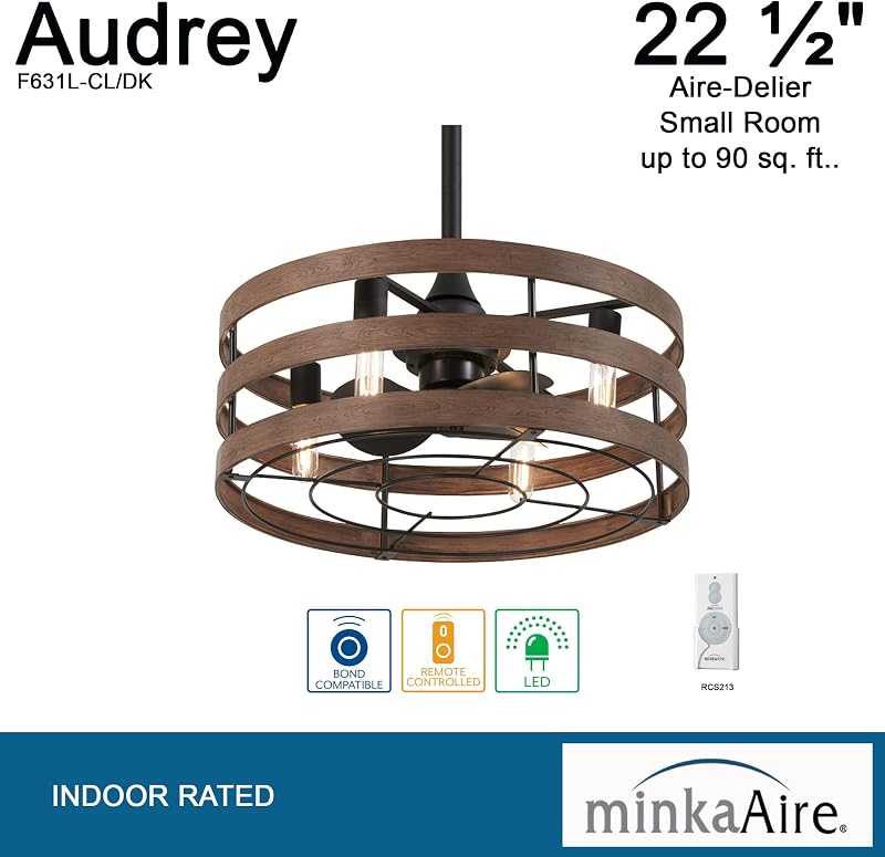 Ventilador techo Audrey 22.5pulg luz LED carbón koa
