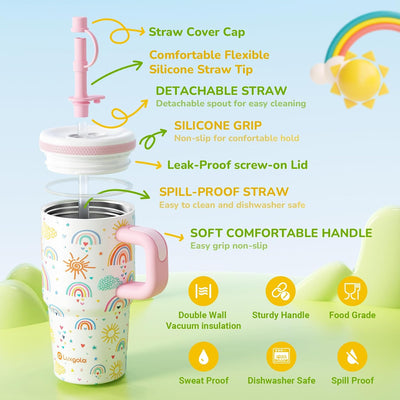 Taza infantil 20oz acero inox aislada con pajita silicona