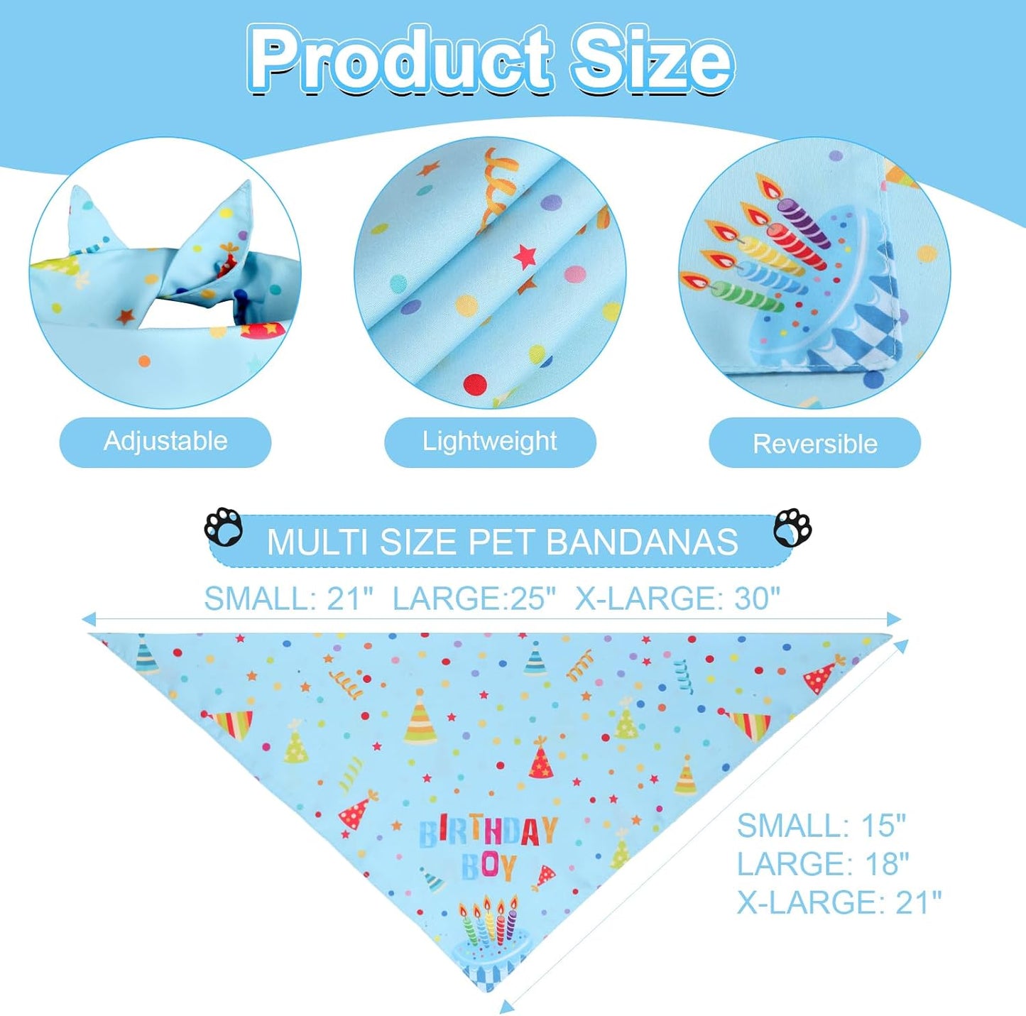 Pañuelo triangular reversible para perros y niños color azul