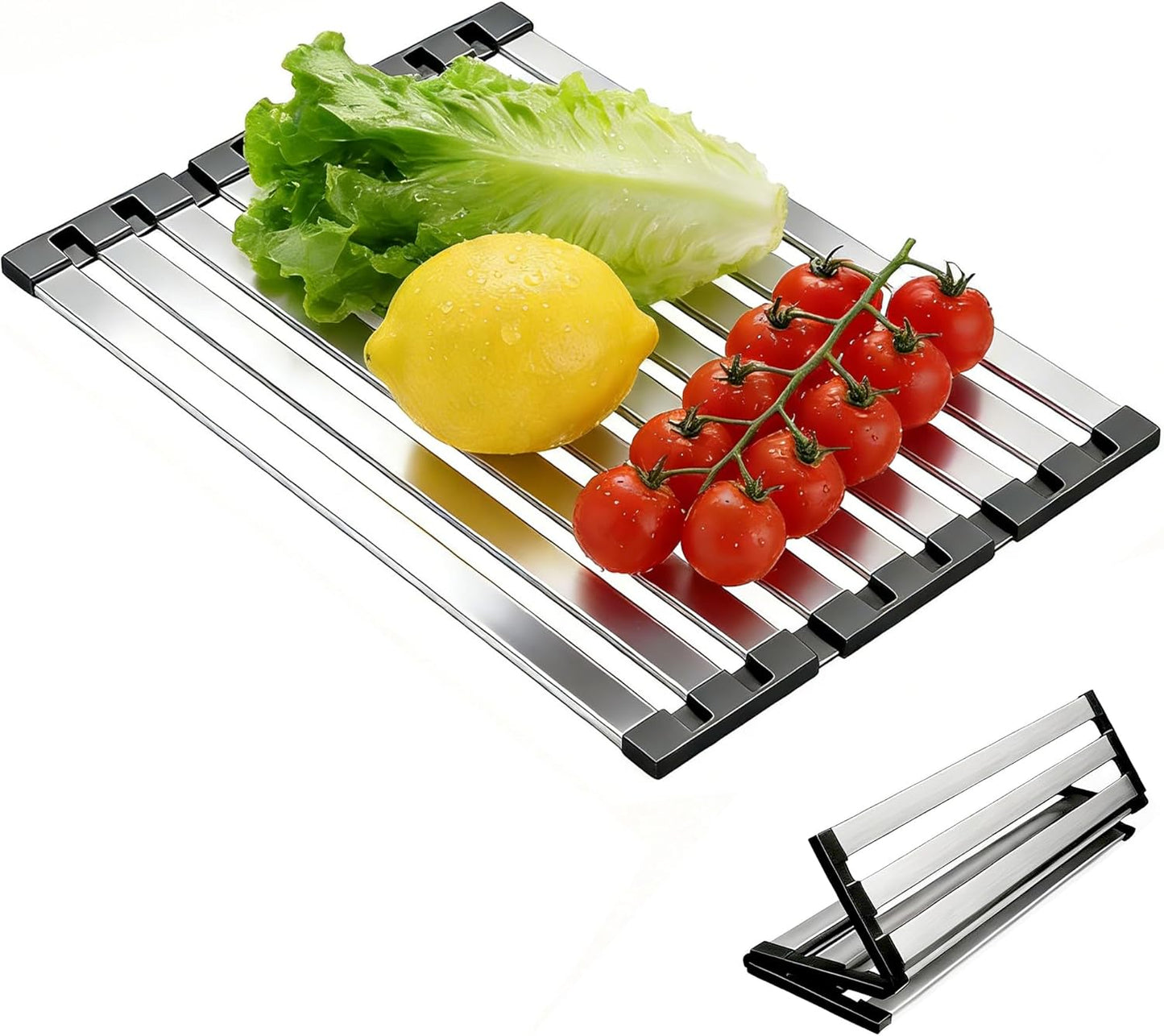 Escurridor cocina acero inox plegable con bordes silicona