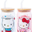 2 Vases Vidrio Hello Kitty Purpurina Tapa Bambú Popote 16oz