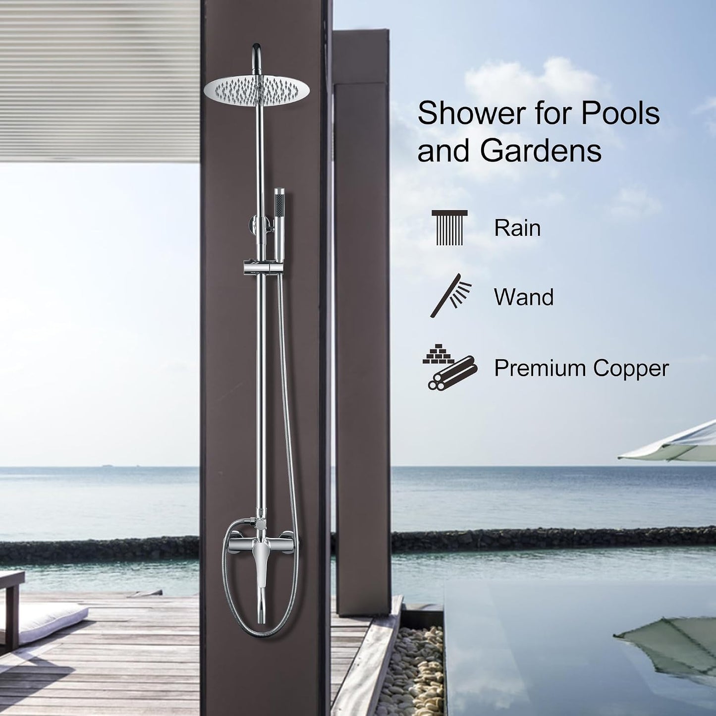 Kit ducha exterior cromado SS304 alta presión