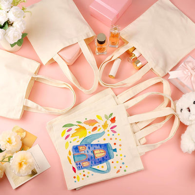 24 Pzas Bolsas Lona Reutilizables Blanco con Asas