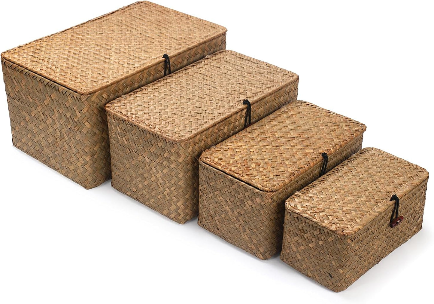 Cesta mimbre tapa almacenamiento decorativa natural