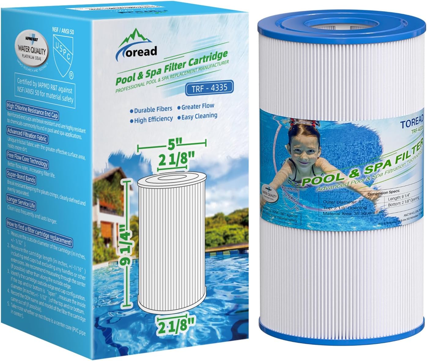 Filtro spa 35 pies cuadrados 5x9 para bañera