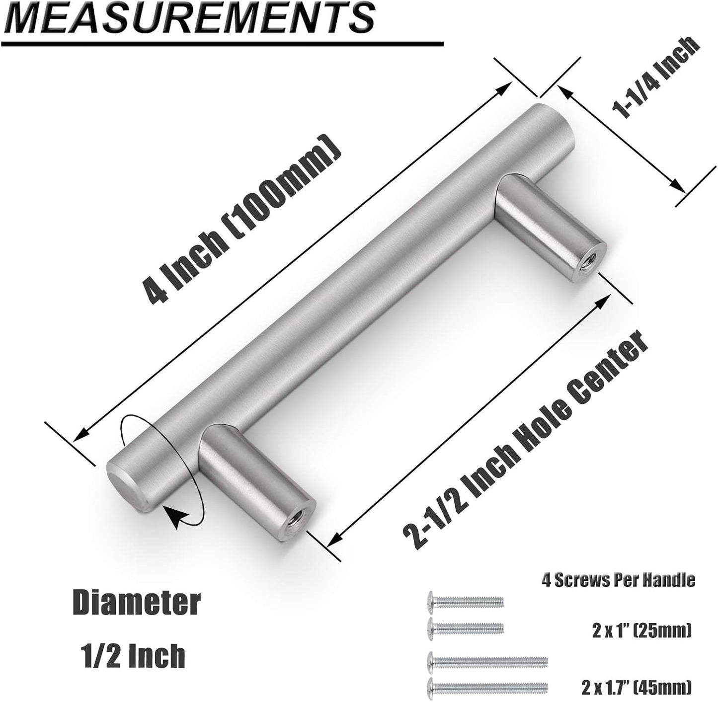 25 Manijas Acero Inox Níquel Cepillado 2-1/2pulg Tirores