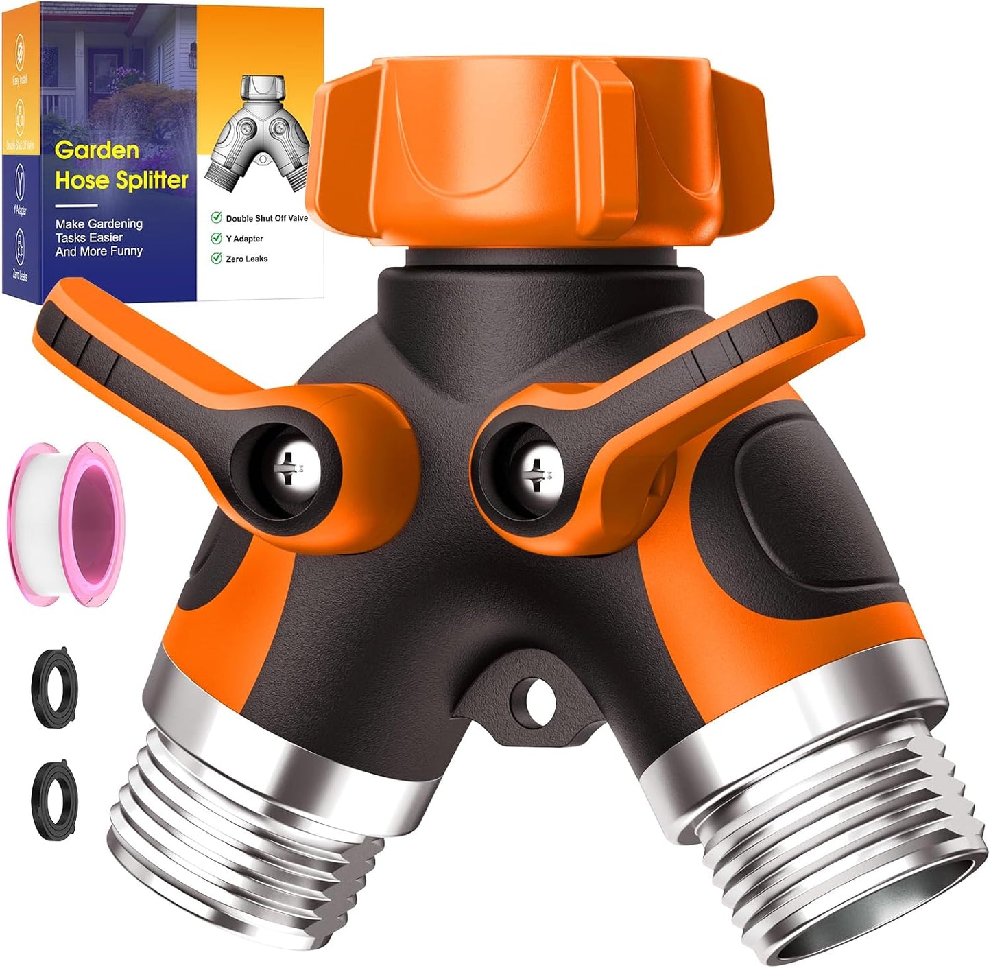 Divisor manguera 2 vías válvula 3/4pulg metal naranja