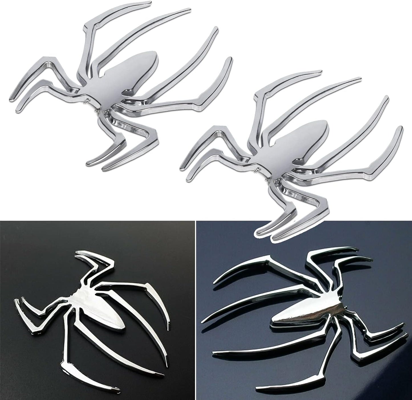 Insignias araña plateadas adhesivas 3D set 2