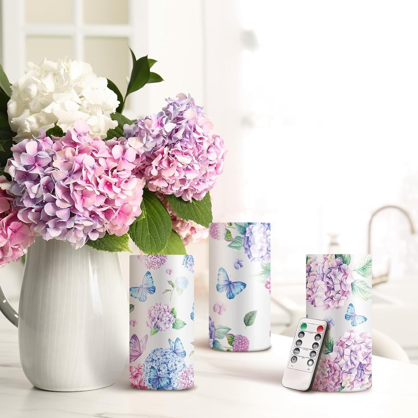 Velas LED florales sin llama con temporizador para hogar y boda