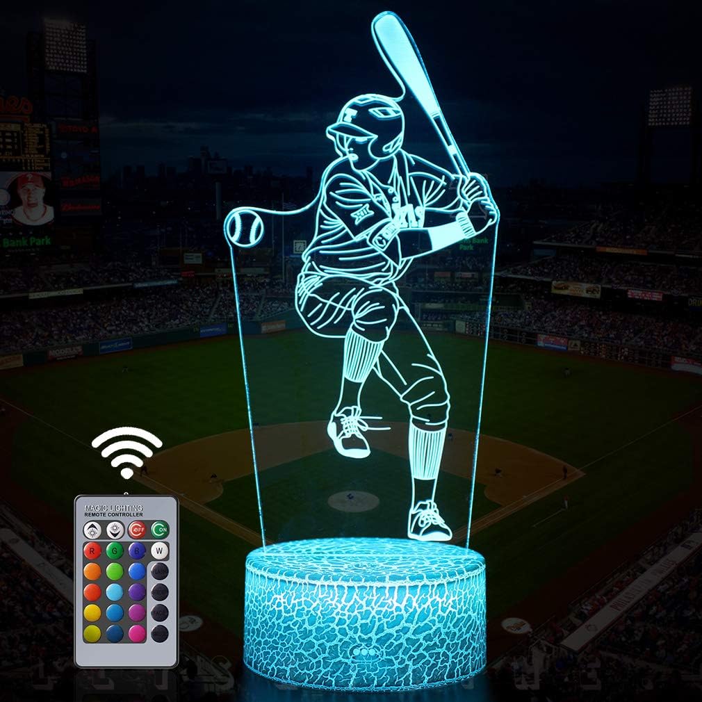 Lámpara 3D Hombre Béisbol con Control Remoto USB y Baterías