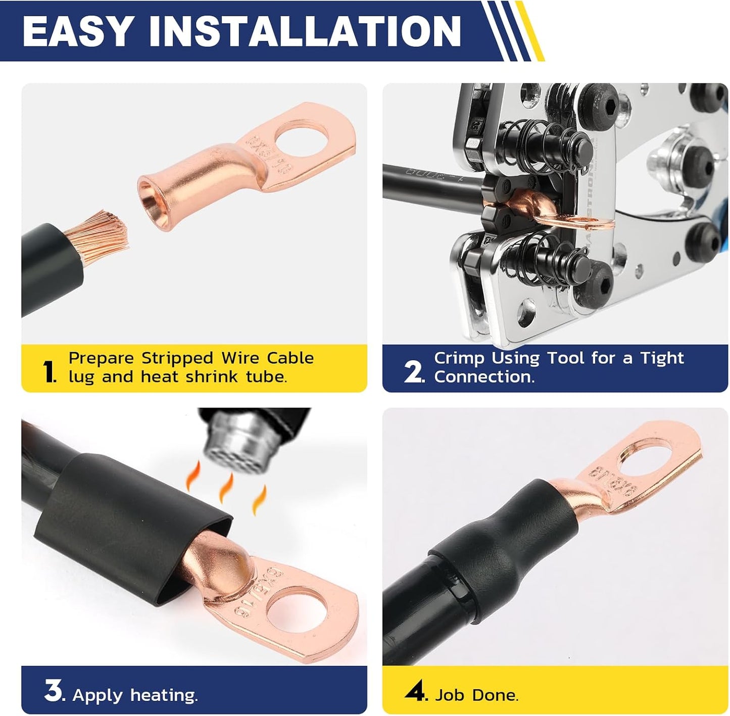 10 Terminales Cable Batería 4/0 AWG M10 Con Tubos Termorretráctiles