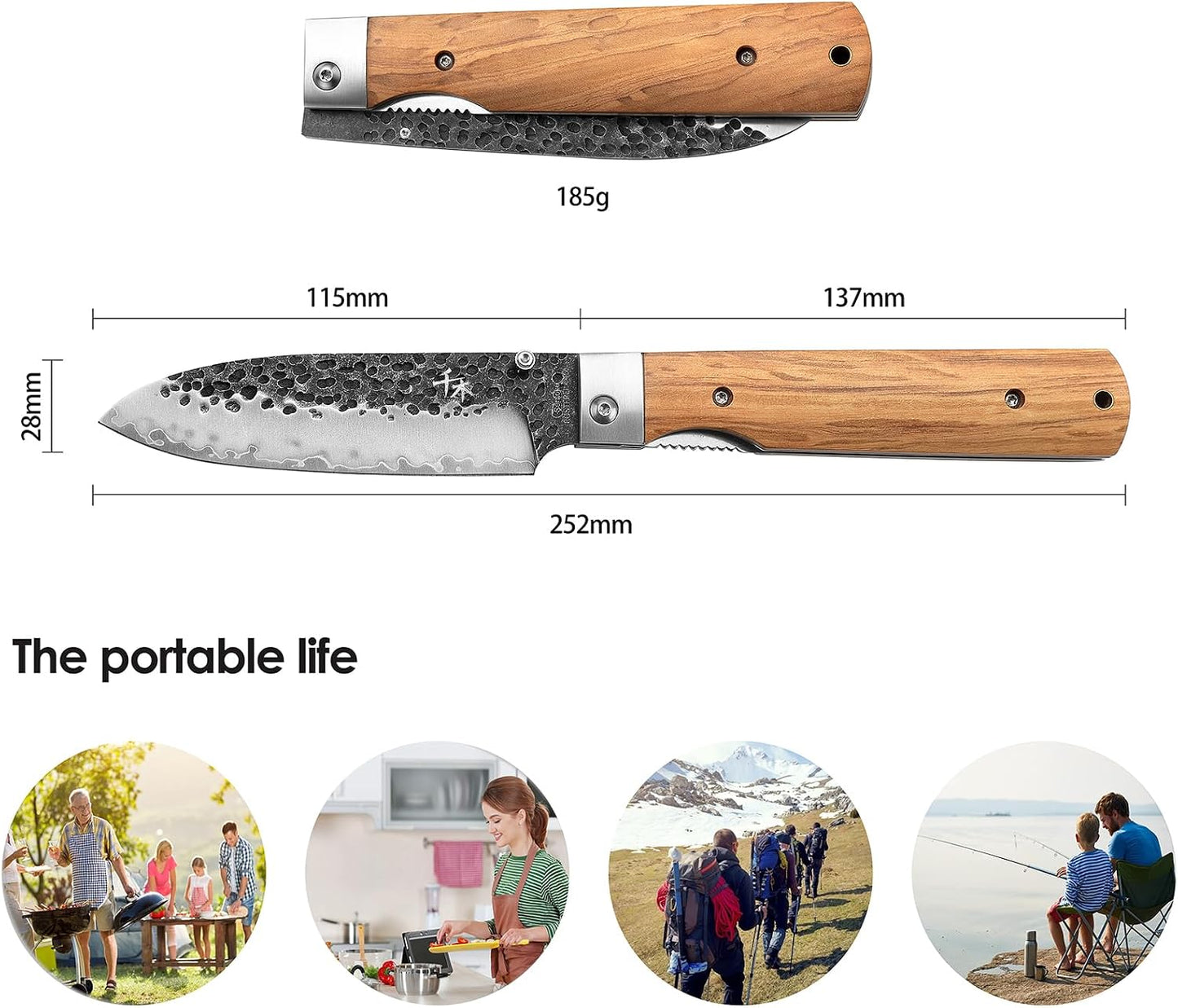 Cuchillo utilidad plegable acero inox 440A mango oliva camping