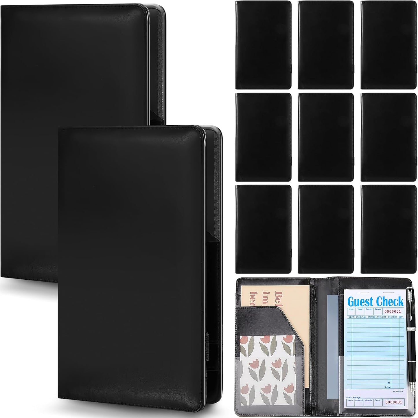 12 Pzas Libros Mesero PU con Bolsillo Tarjetero