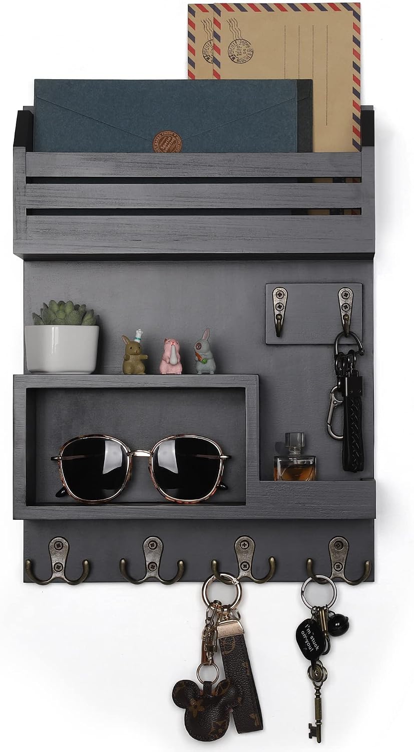 Soporte llaves pared con 6 ganchos metal color negro