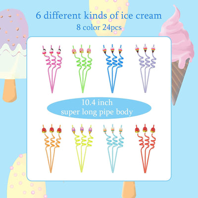 24 Pzas Popotes Helado Reutilizables Regalo Fiesta