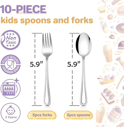 Set 10 Pzas Cubiertos Acero Inox para Niños Seguros