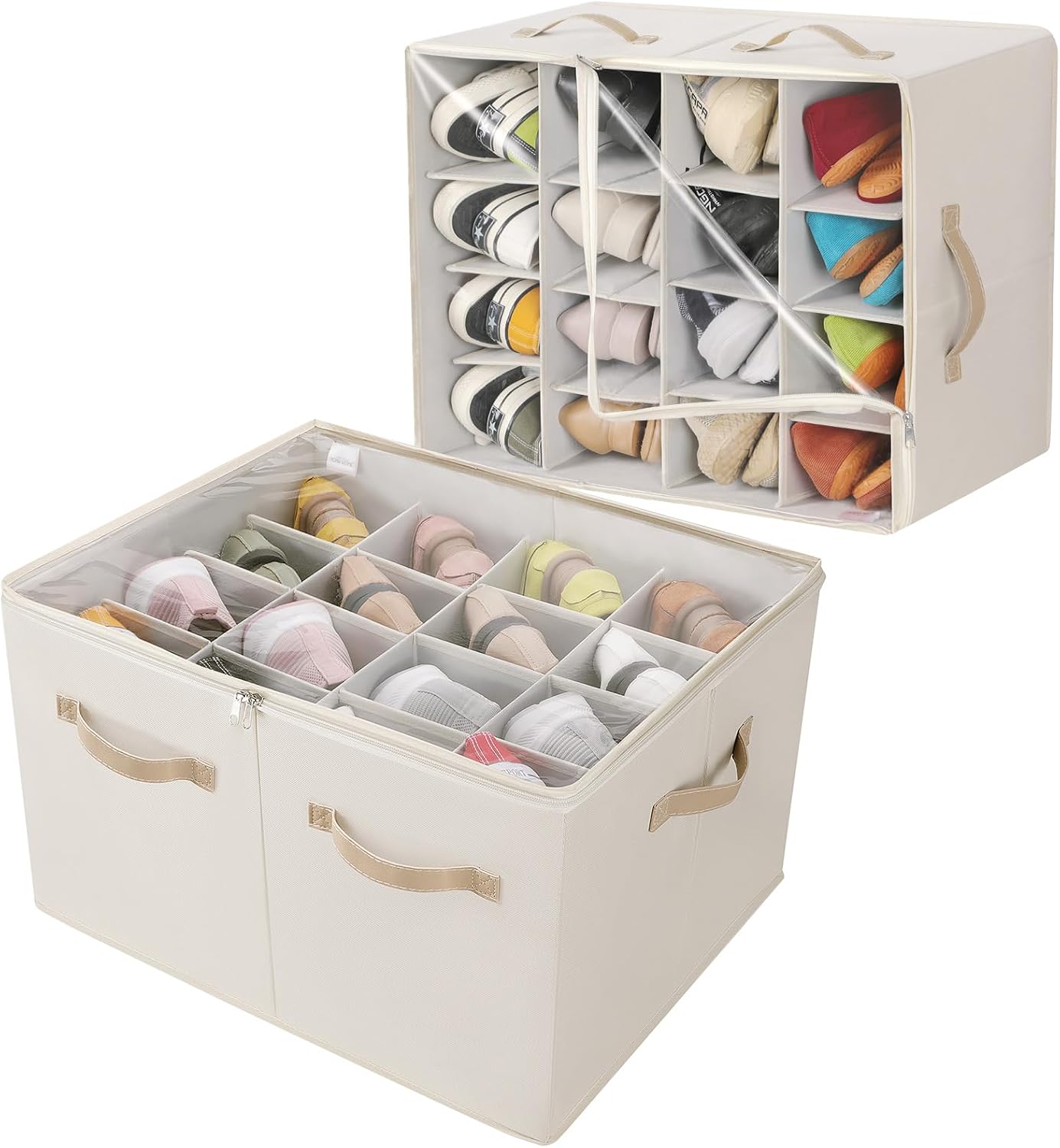 Organiz. zapatos plegable 2 pzas con divisores beige