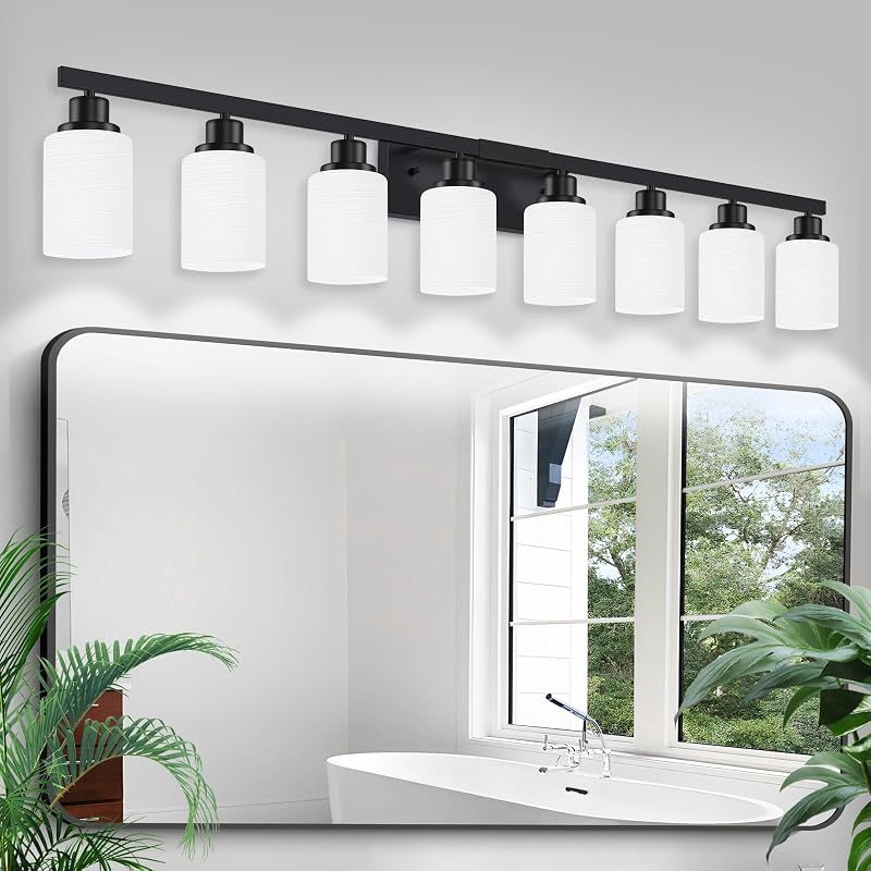 Lámpara baño 8 luces sobre espejo 132cm negro mate