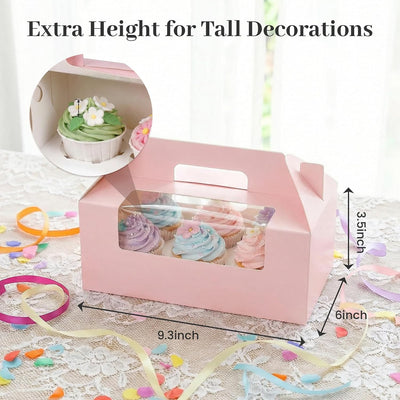 8 Set Cajas Cupcakes Rosas 9.3x6x3.5" con Ventanas