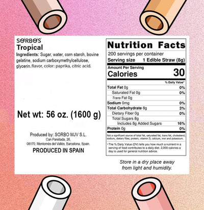 Pajitas sabor tropical sostenibles sin plástico 7.4pulg 200uds