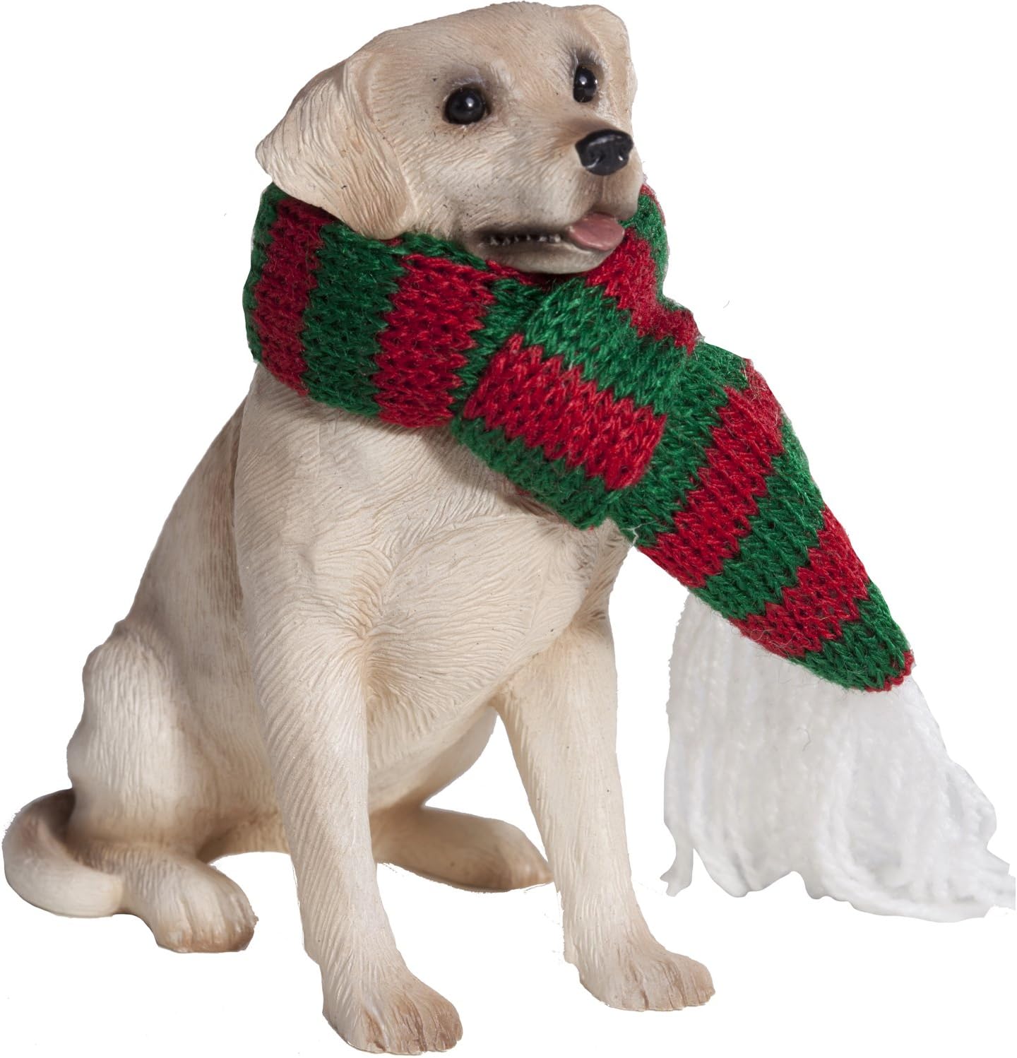 Labrador Retriever amarillo con bufanda roja y verde Navidad
