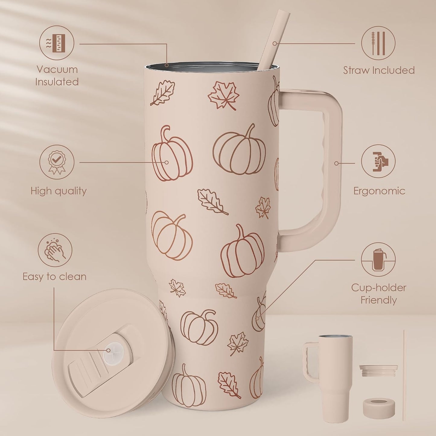 Vaso calabaza acero inox térmico con pajilla 40oz