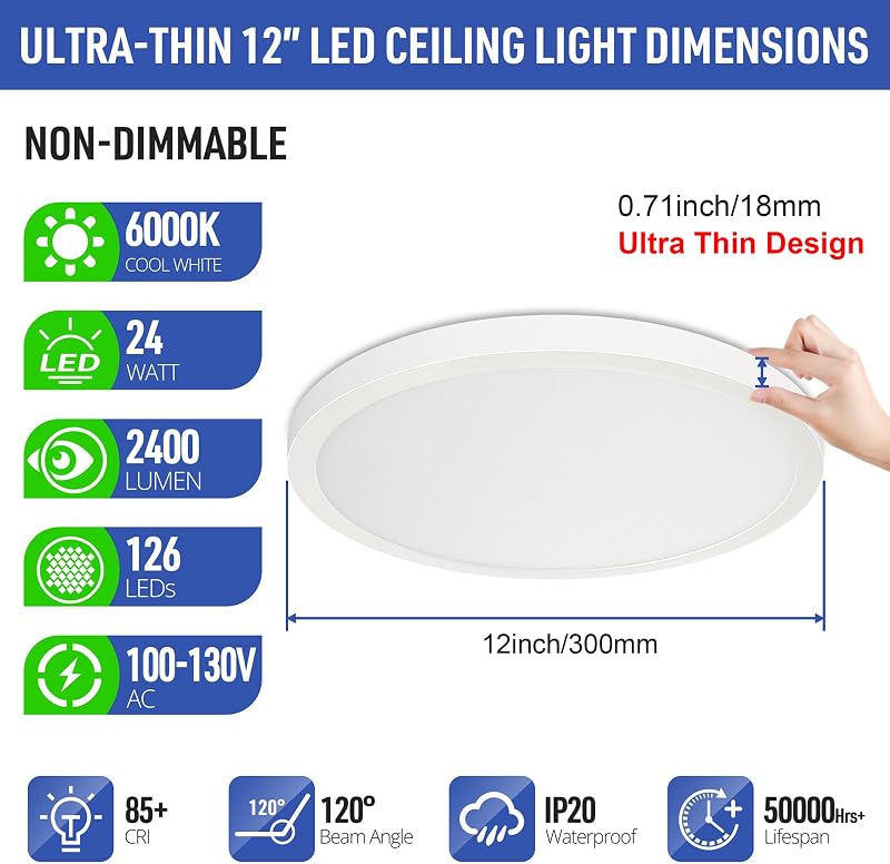 2 Lámparas LED Techo 6000K Blanco Frío 24W 2400lm