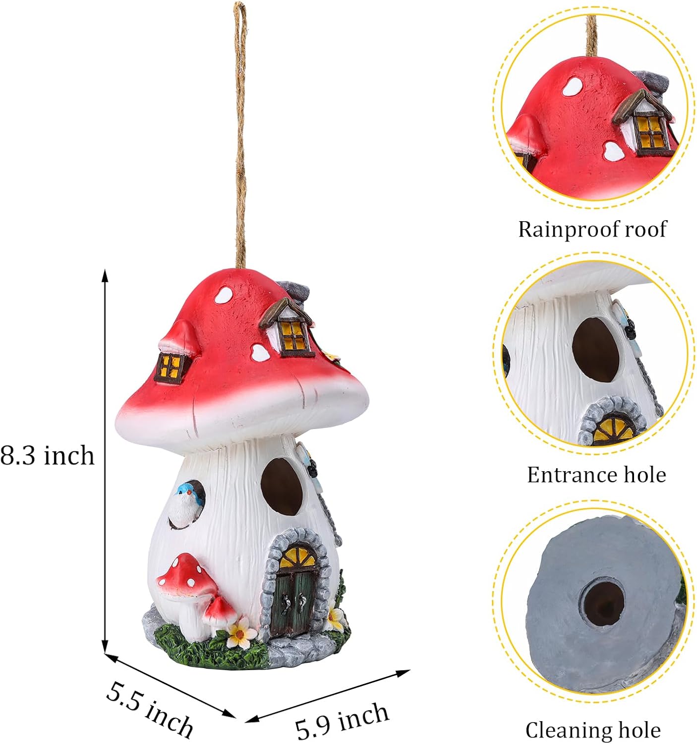 Casa pájaros decorativa de hongos para colibrí jardín