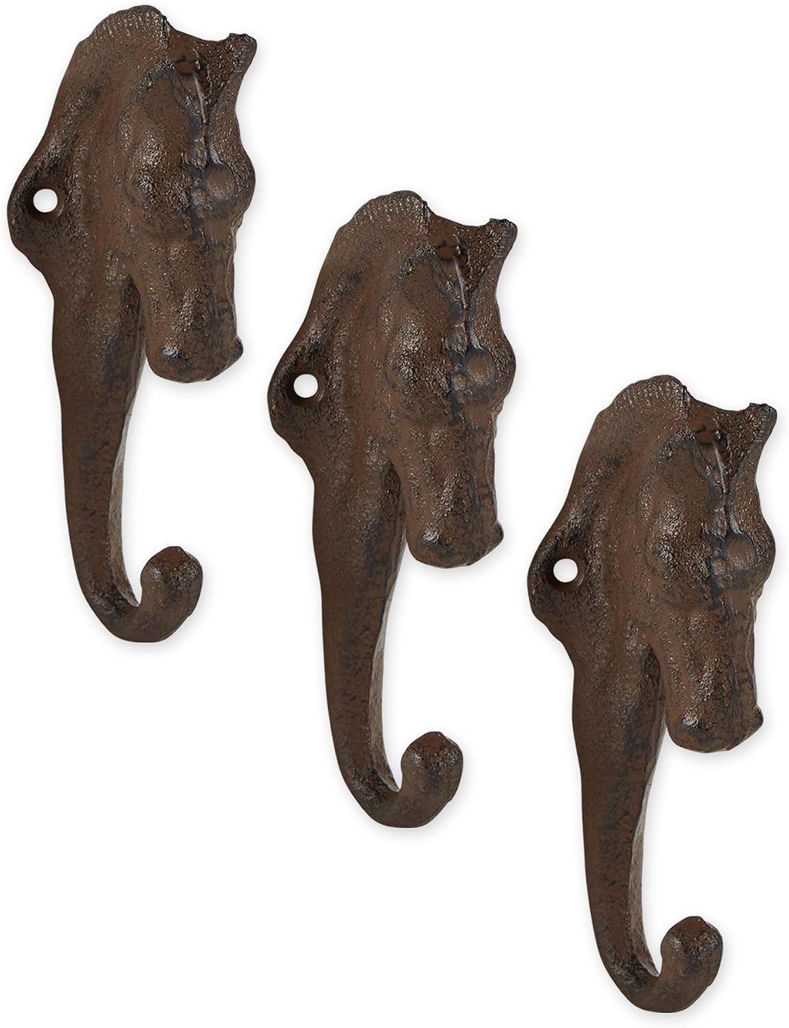 Set 3 ganchos decorativos hierro fundido caballo