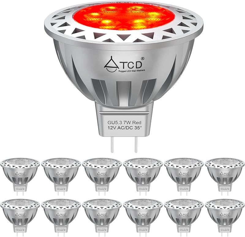 12 Bombillas LED MR16 7W 700lm Rojo Base GU5.3 No Regulable