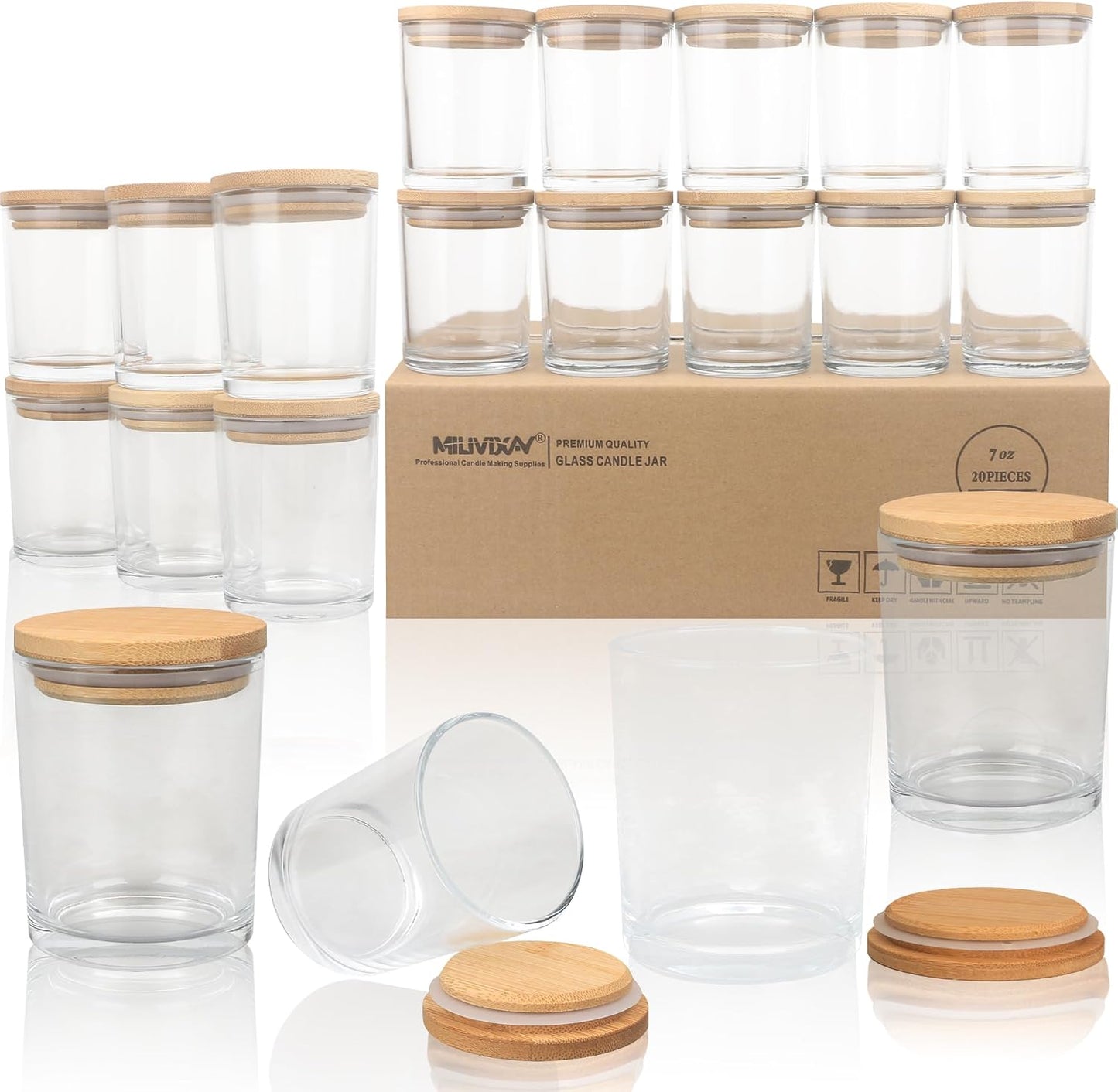 20 Pzas Tarros Vidrio 7oz con Tapas para Velas y Especias