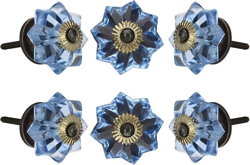 6 Pzas Pomos Cristal Decorativos para Hogar Azul Piedra
