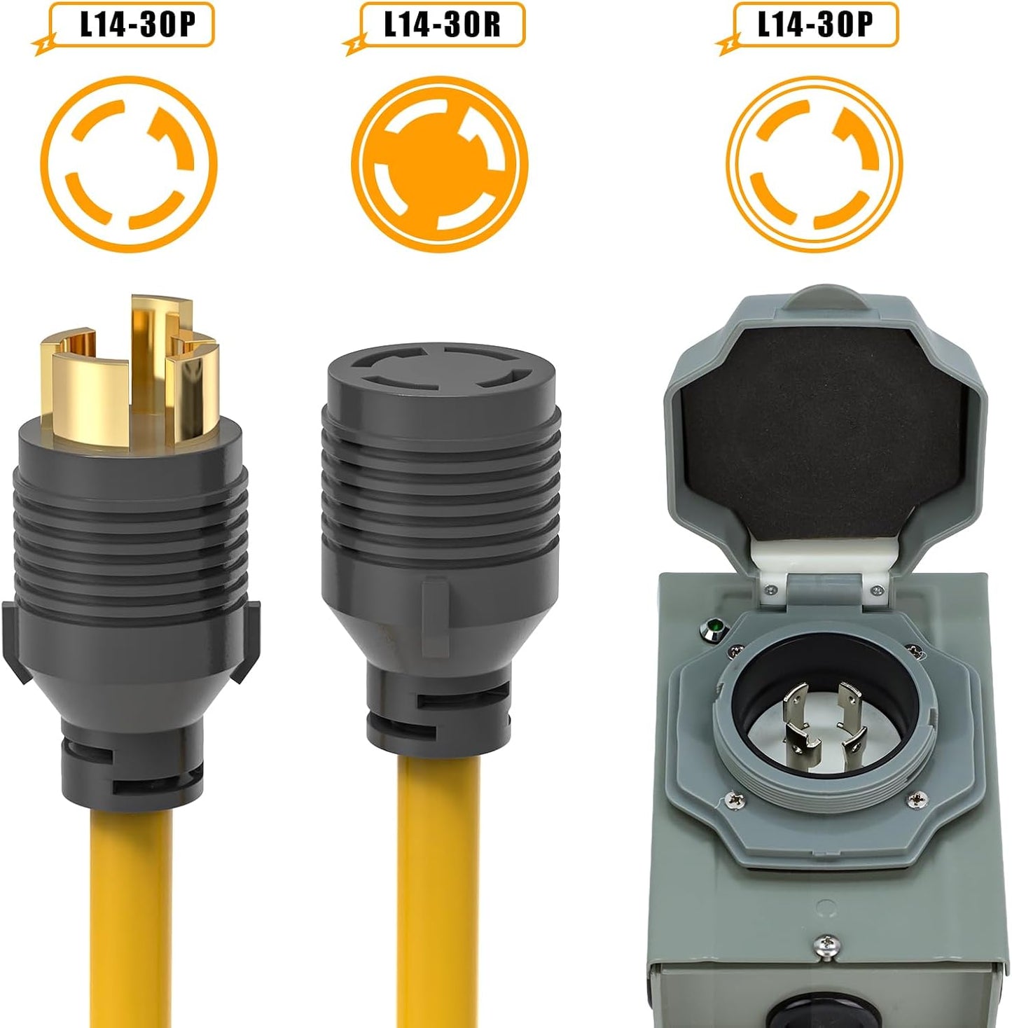 Cable alimentación generador 30A 50pies Nema L14-30P