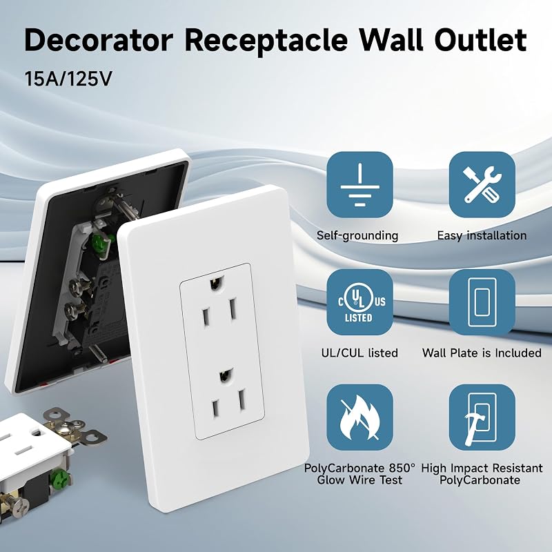Toma corriente decorativa blanca pared 15A/125V